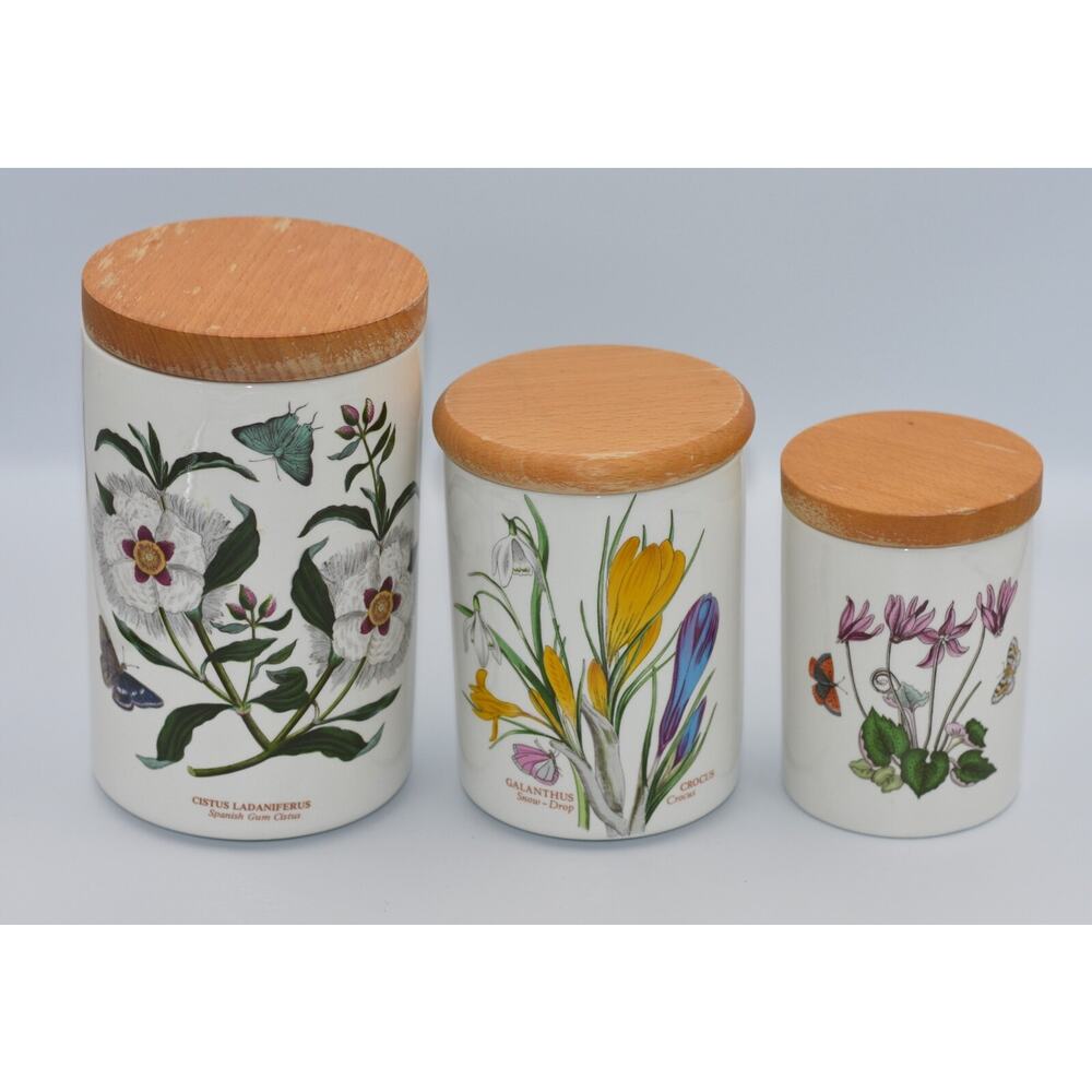 7" 5" 4" - 3pc Set Storage Jar & Lid Canister Botanic Garden by PORTMEIRION